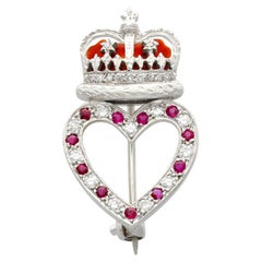 Vintage 0.22 Carat Ruby and 0.30 Carat Diamond Enamel and White Gold Brooch