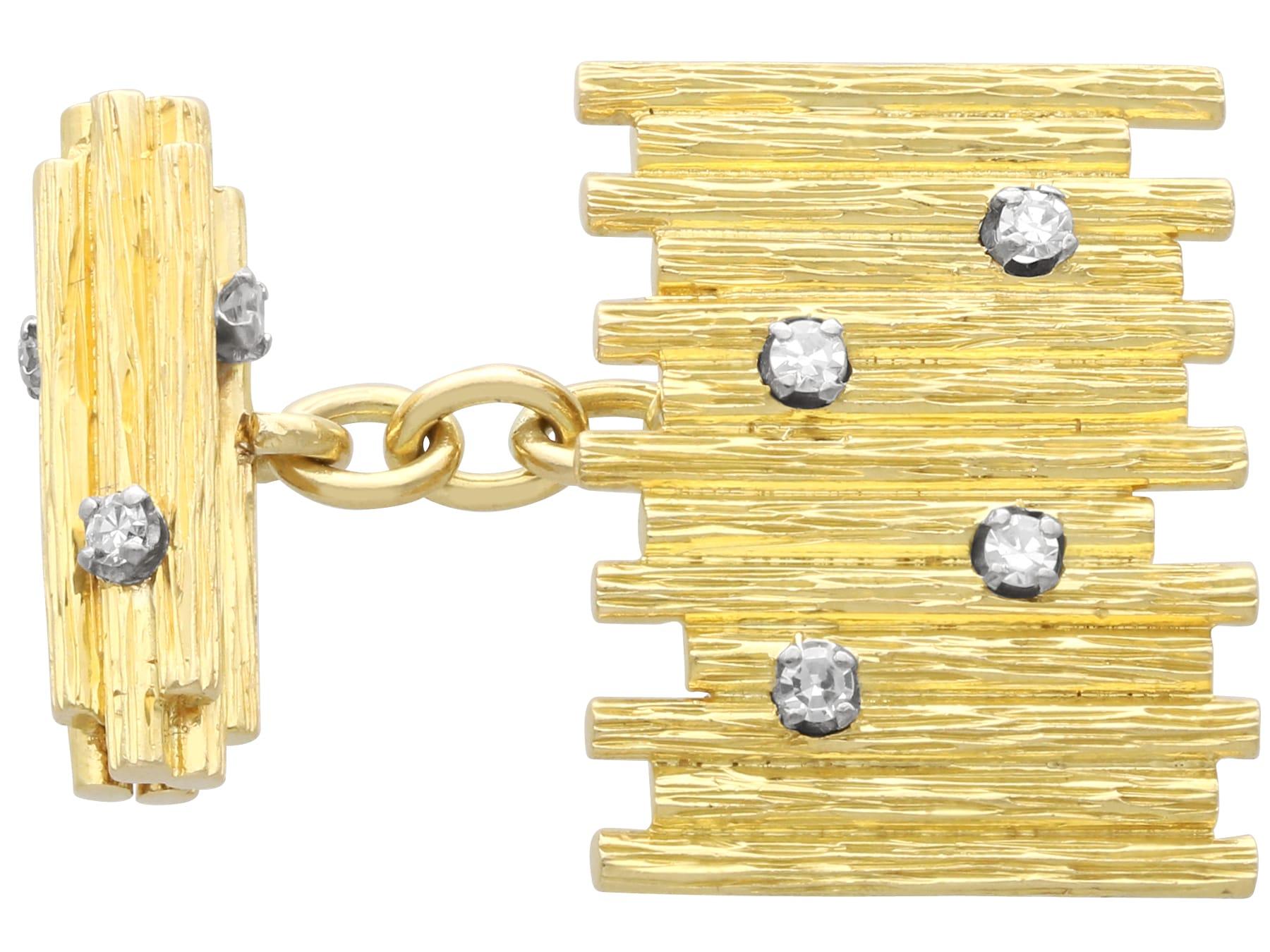 Gemelos vintage de diamantes de 0,24 quilates y oro amarillo de 18k Circa 1970 en Excelente estado para la venta en Jesmond, Newcastle Upon Tyne