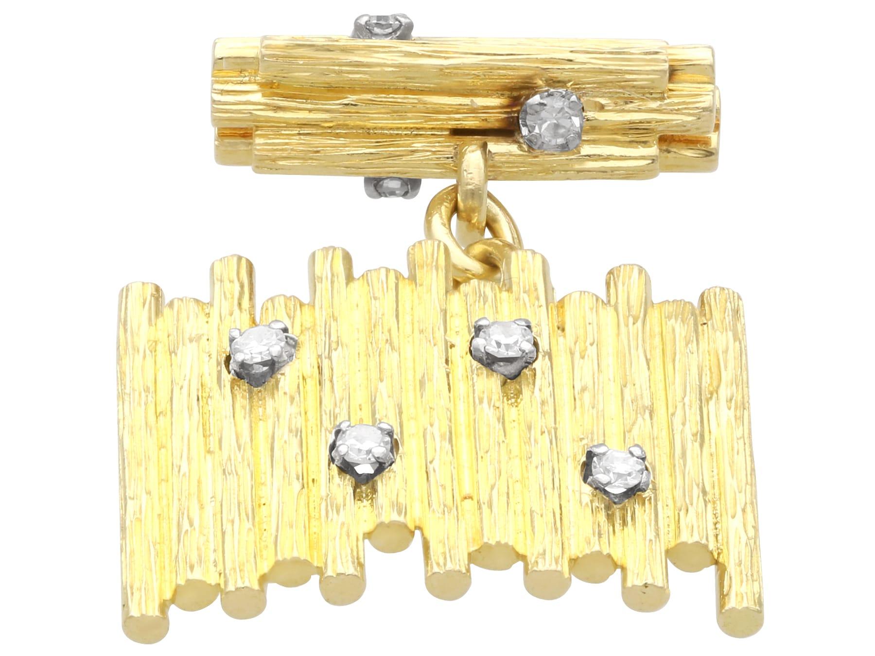 Gemelos vintage de diamantes de 0,24 quilates y oro amarillo de 18k Circa 1970 en venta 1