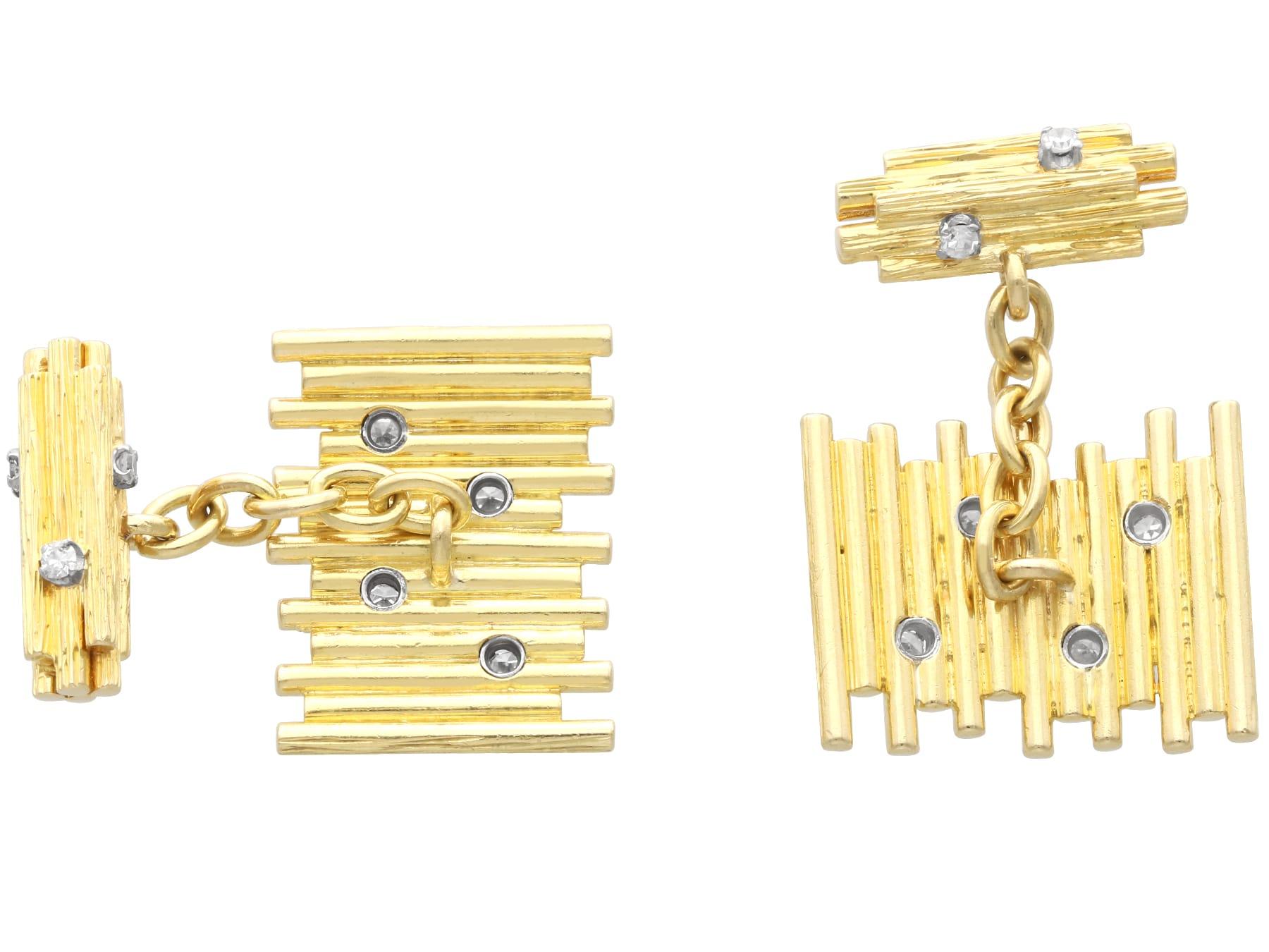 Gemelos vintage de diamantes de 0,24 quilates y oro amarillo de 18k Circa 1970 en venta 2