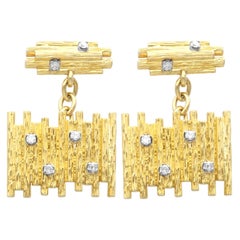 Vintage 0.24 Carat Diamond and 18k Yellow Gold Cufflinks Circa 1970