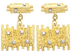 Boutons de manchette vintage en or jaune 18 carats et diamants 0,24 carat, c. 1970