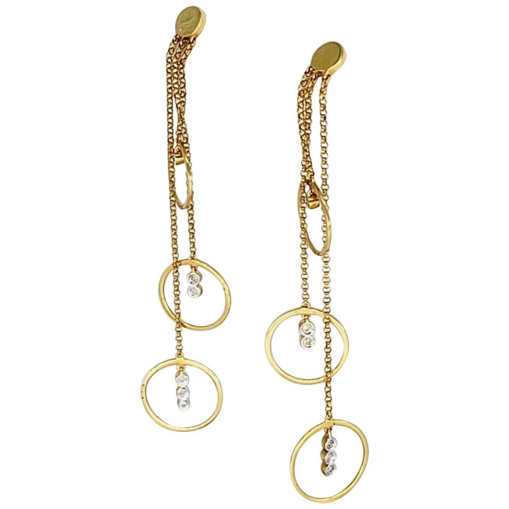 Vintage Diamonds Dangling Halo Hoop Rings Design Earrings 14k Gold For Sale