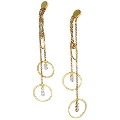 Retro Diamonds Dangling Halo Hoop Rings Design Earrings 14k Gold