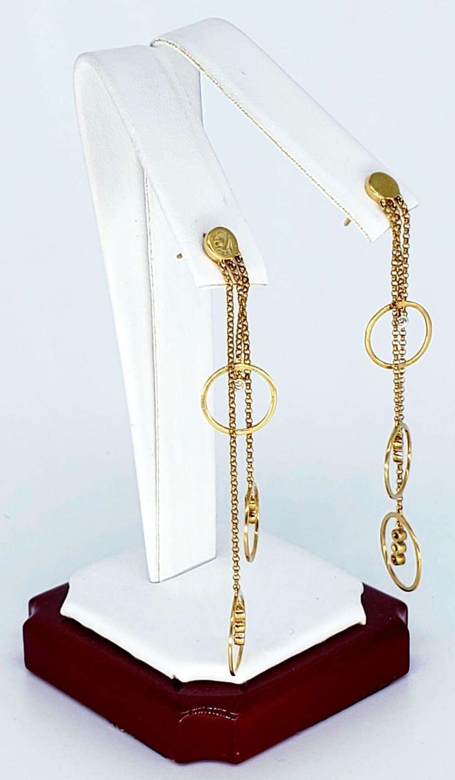 Round Cut Vintage Diamonds Dangling Halo Hoop Rings Design Earrings 14k Gold For Sale