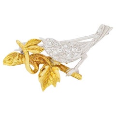 Vintage 0.24ct Diamond Bird Brooch, c.1980s