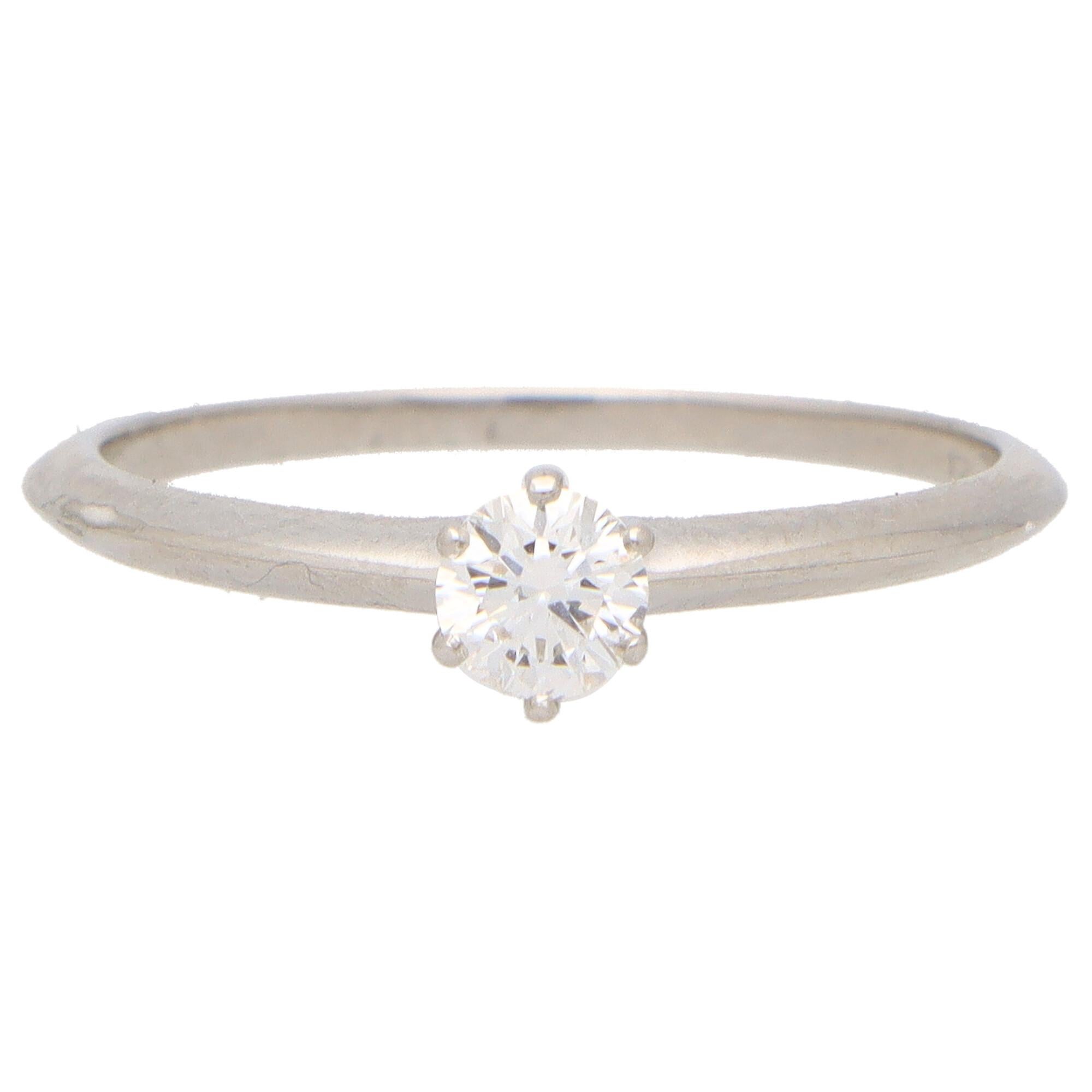 Modern Vintage 0.24ct Tiffany & Co. Round Brilliant Cut Diamond Ring Set in Platinum