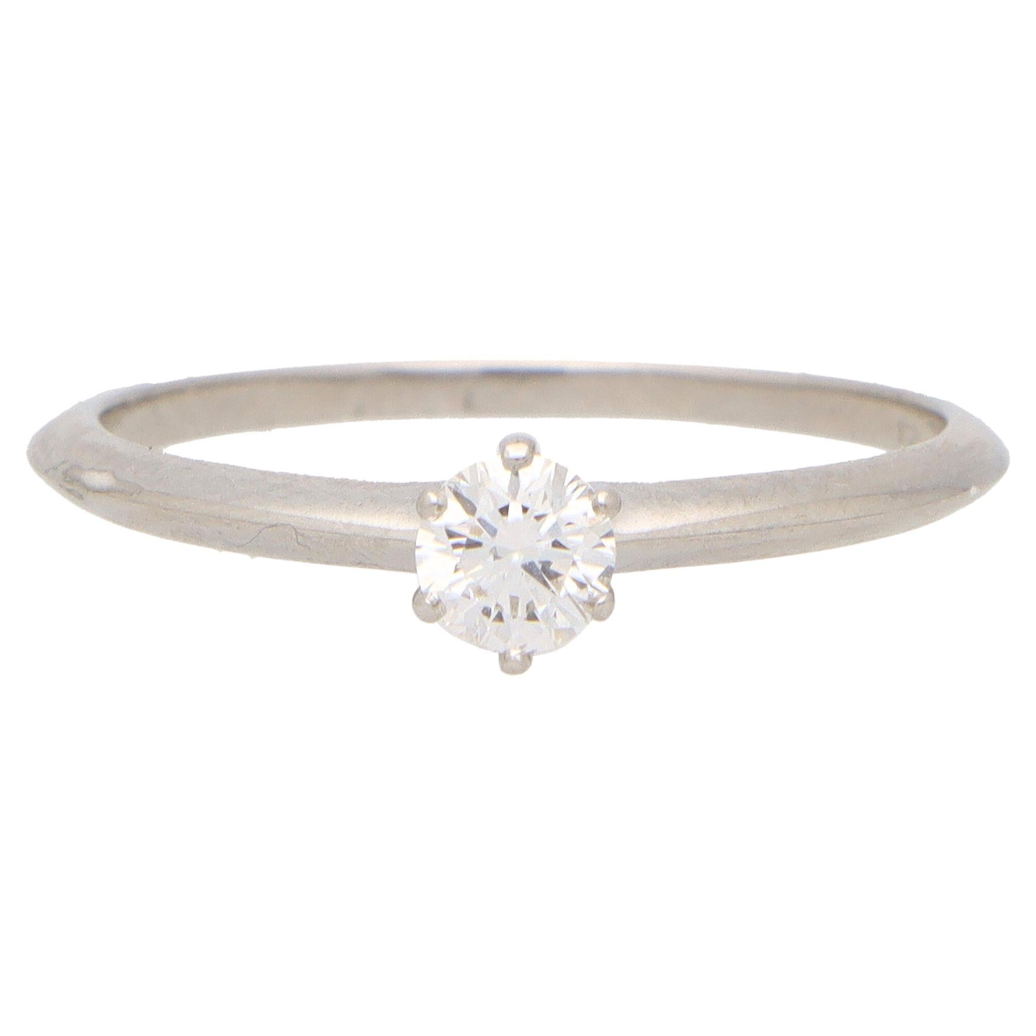 Vintage 0.24ct Tiffany & Co. Round Brilliant Cut Diamond Ring Set in Platinum
