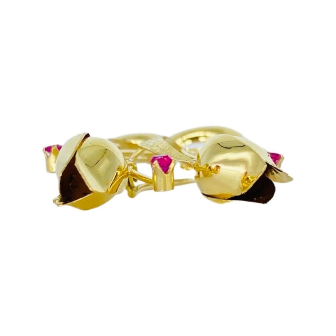 Women's Vintage 0.25 Carat Ruby Gem Tulip Brooch Pin 18k Gold For Sale