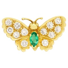 Vintage 0.25ct Emerald and Diamond Butterfly Brooch, c.1980s