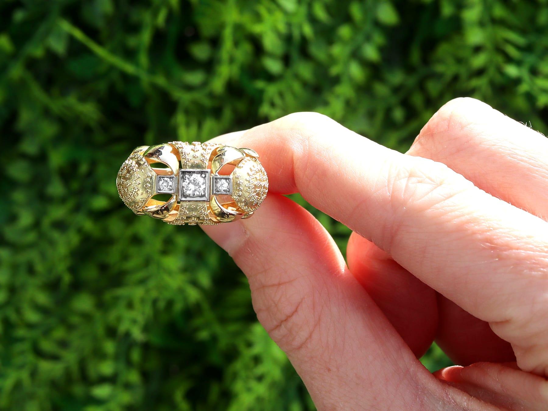 A stunning, fine and impressive vintage 0.28 carat diamond and 14 karat yellow gold, 14 karat white gold set Art Deco dress ring; part of our diverse diamond jewellery and estate jewelry collections.

This stunning, fine and impressive Art Deco