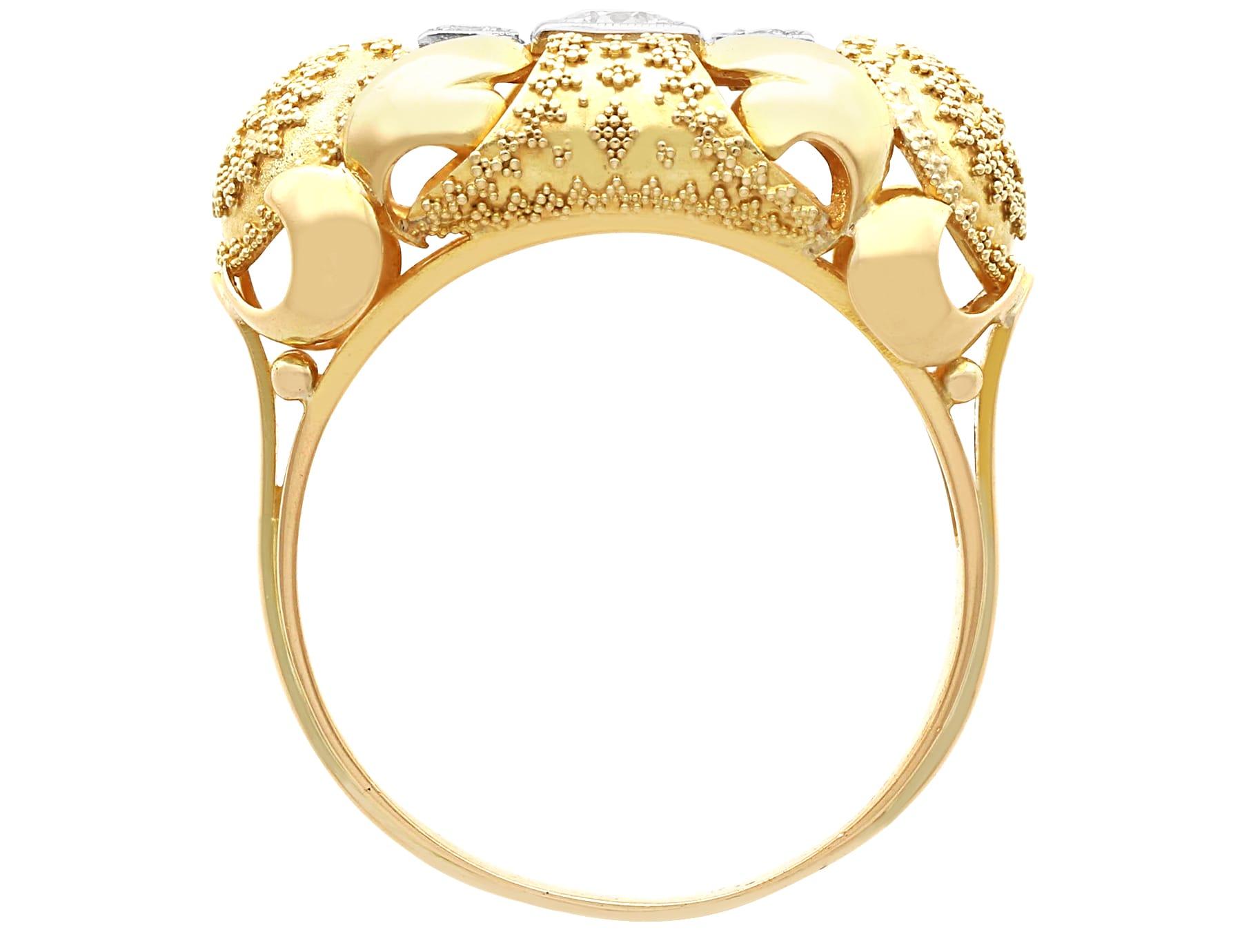 Women's or Men's Vintage 0.28 Carat Diamond and 14 Karat Yellow Gold Dress Ring, Art Deco For Sale