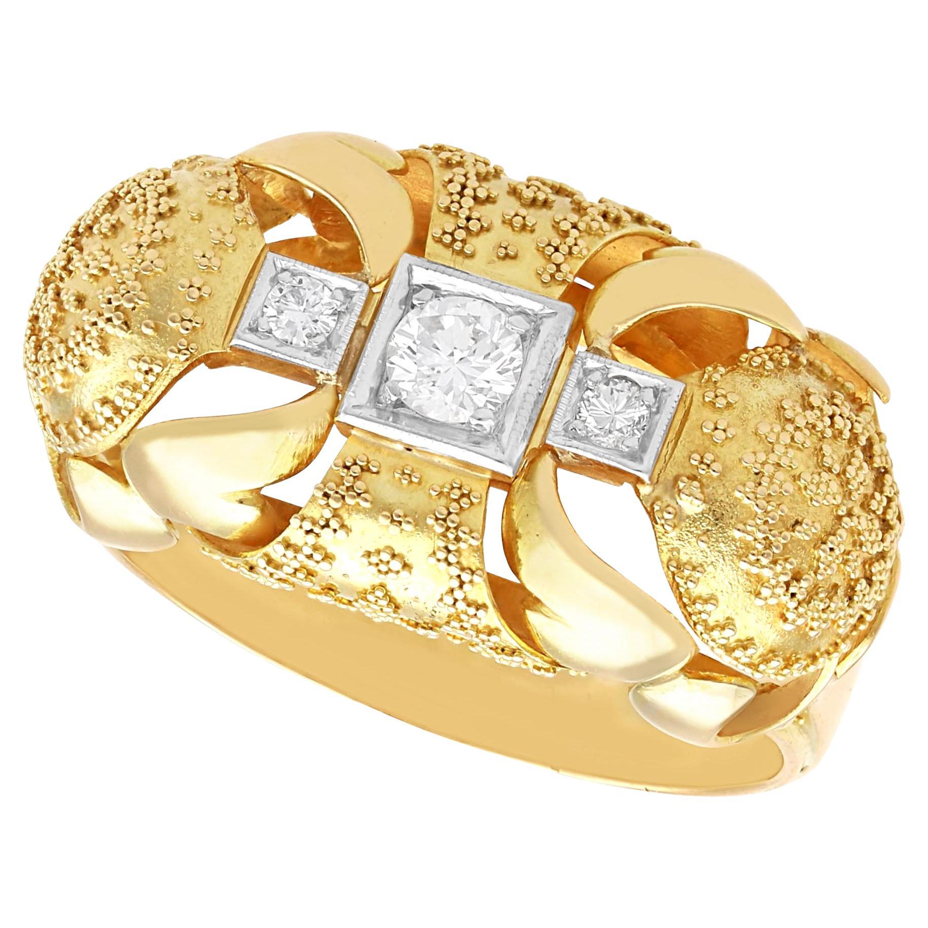 Vintage 0.28 Carat Diamond and 14 Karat Yellow Gold Dress Ring, Art Deco For Sale