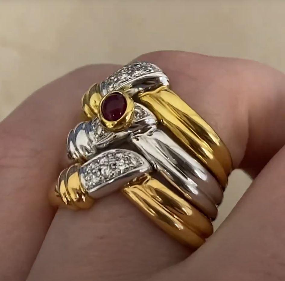 Women's Vintage 0.28ct Cabochon Cut Ruby Cocktail Ring, Circa 1970, Italy