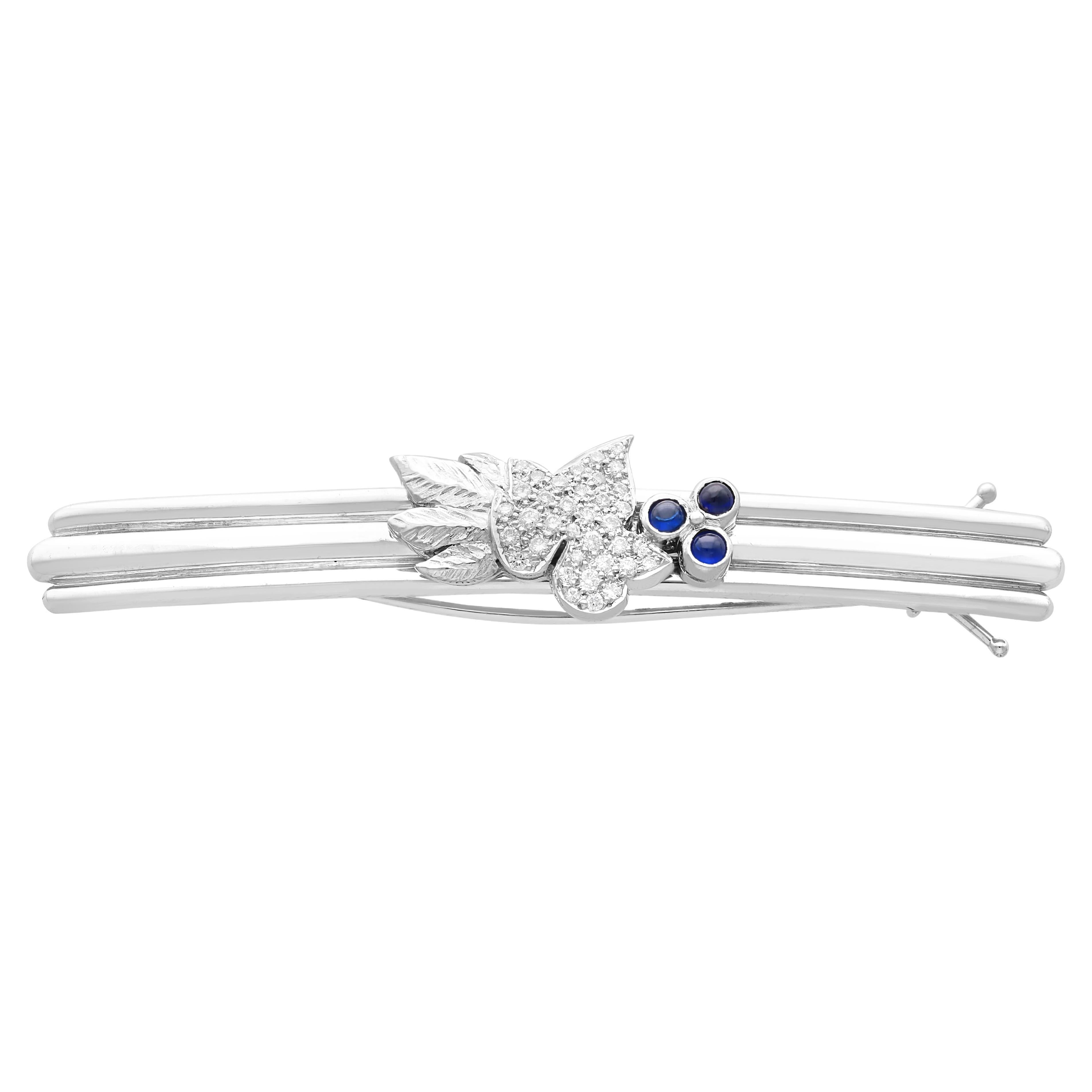 Vintage 0.28Ct Sapphire and 0.34Ct Diamond 18k White Gold Hair Clip Circa 1950