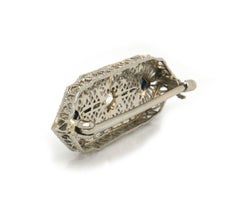 Vintage 0.30ct European Diamond and Sapphire Brooch in 14K White Gold
