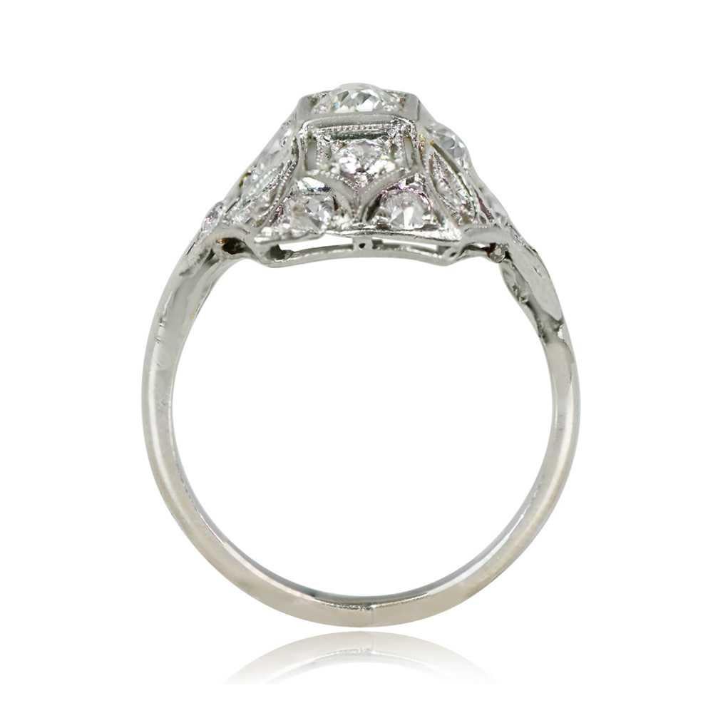 Art Deco Vintage 0.30ct Old European Cut Diamond Engagement Ring, H Color, Platinum For Sale