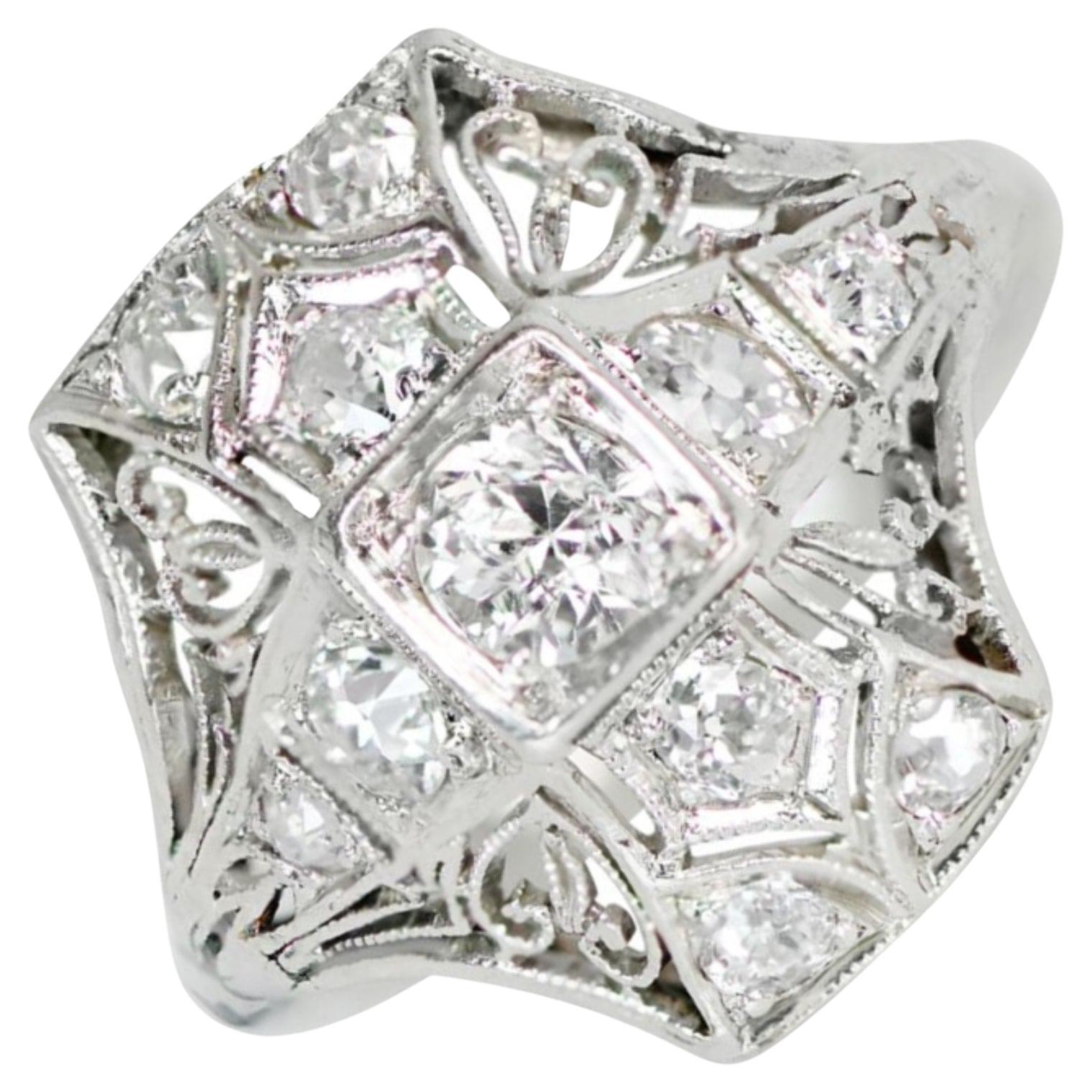 Bague de fiançailles vintage avec diamant taille européenne ancienne de 0,30 carat, couleur H, platine