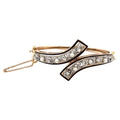Bracelet jonc vintage en or jaune 14 carats avec perles et diamants 0,32 carat poids total
