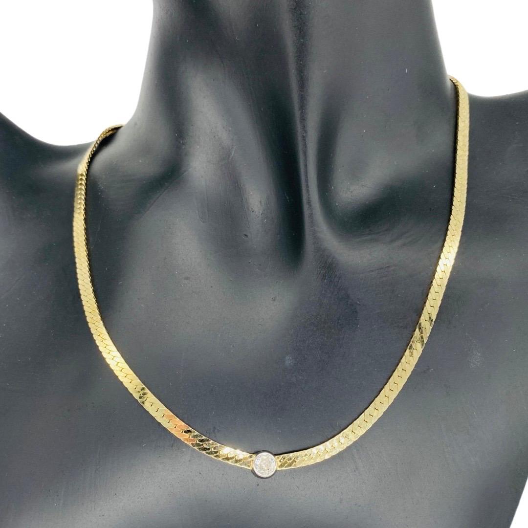Taille ronde Collier à maillons cubains vintage en or 14 carats avec pendentif en diamants 0,35 carat sertis en serti clos en vente