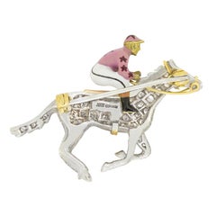 Vintage 0.35ct Horse and Jockey Brooch, c.1970s