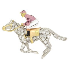 Vintage 0.35ct Horse and Jockey Brooch, c.1970s