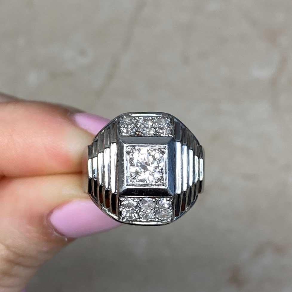 Vintage 0,35ct Transitional Cut Diamond Dome Ring, I Farbe, Platin, CIRCA 1940 im Angebot 4