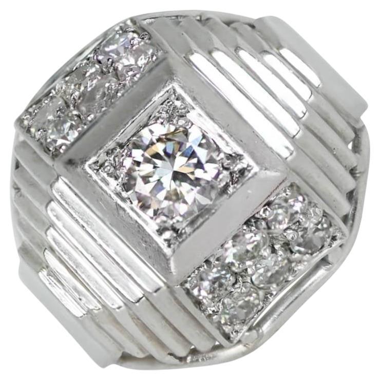 Vintage 0.35ct Transitional Cut Diamond Dome Ring, I Color, Platinum, Circa 1940 For Sale