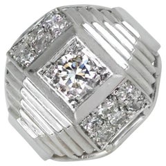 Vintage 0.35ct Transitional Cut Diamond Dome Ring, I Color, Platinum, Circa 1940
