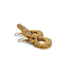 Vintage 0.36ct Round Brilliant Diamond 18K Yellow Gold Textured Drop Earrings