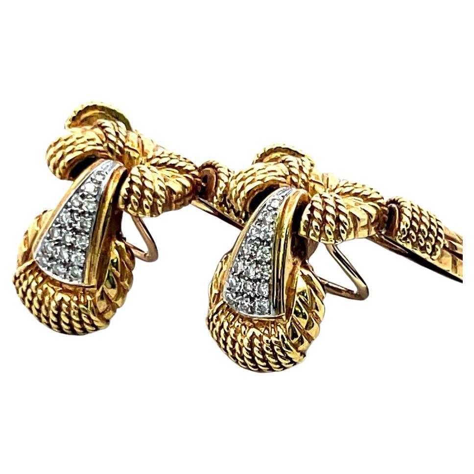 Vintage 0,36ct Runder Brillant Diamant 18K Gelbgold Texturierte Tropfenohrringe im Angebot