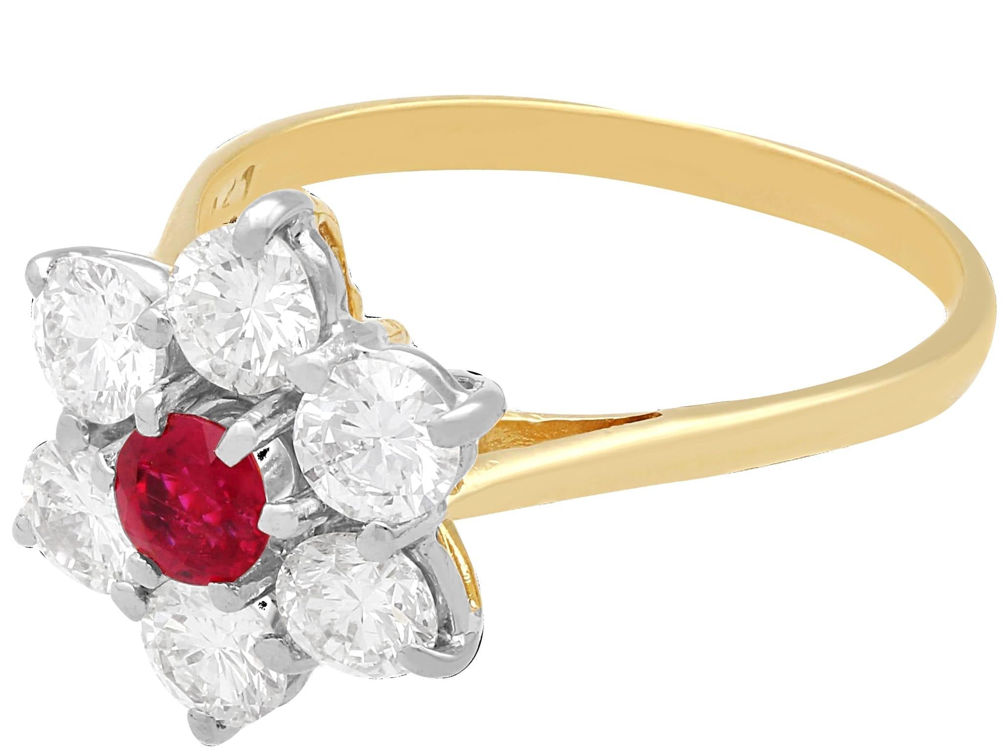 Round Cut Vintage 0.38 Carat Ruby and 2.46 Carat Diamond Cluster Ring For Sale