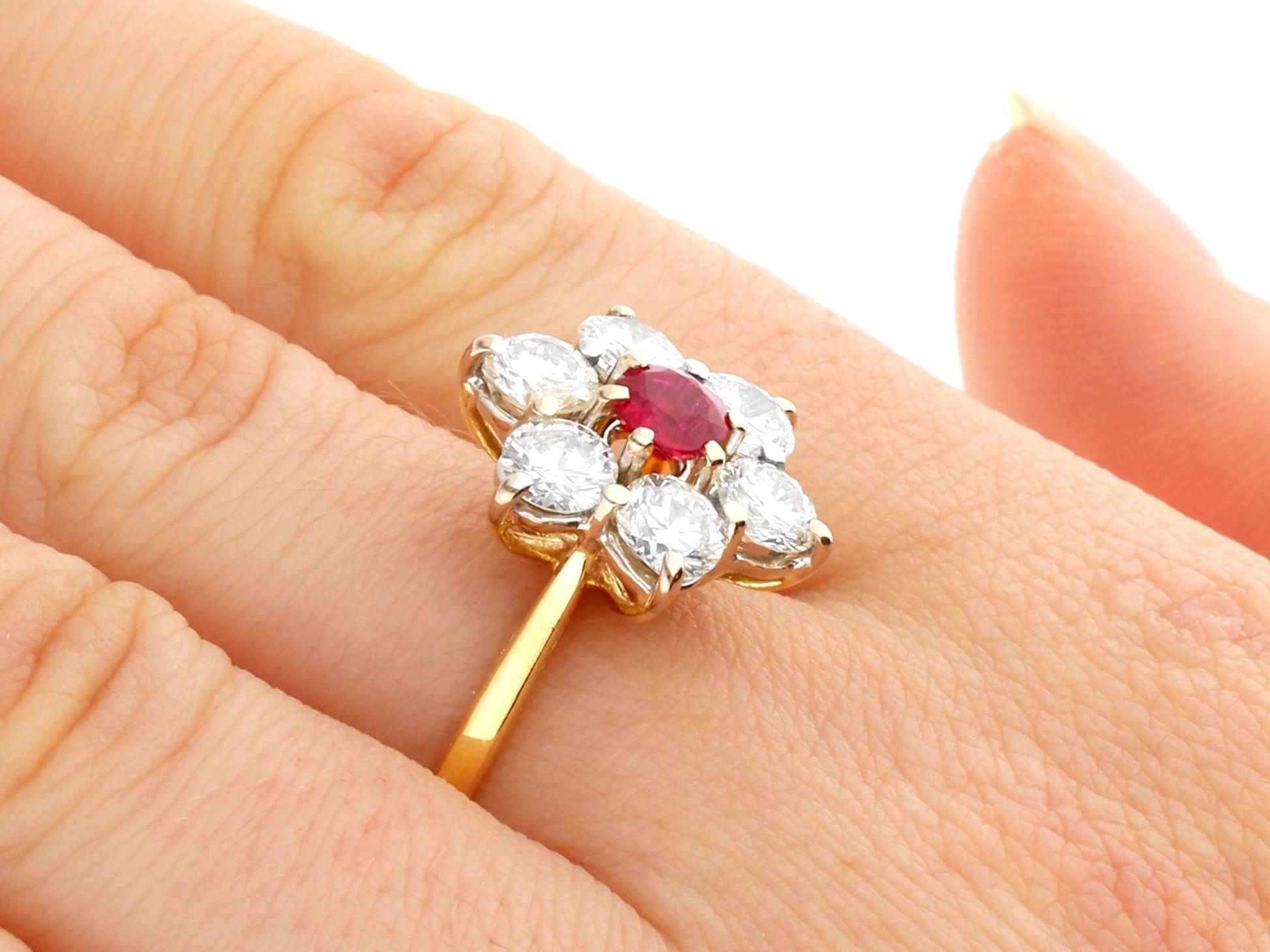 Vintage 0.38 Carat Ruby and 2.46 Carat Diamond Cluster Ring For Sale 2