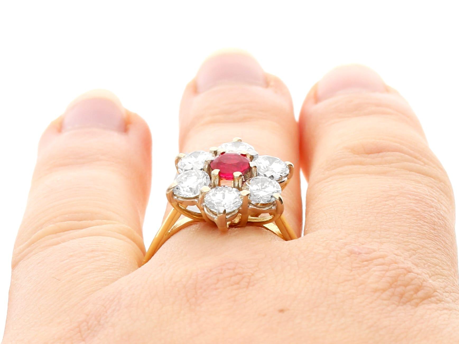 Vintage 0.38 Carat Ruby and 2.46 Carat Diamond Cluster Ring For Sale 3