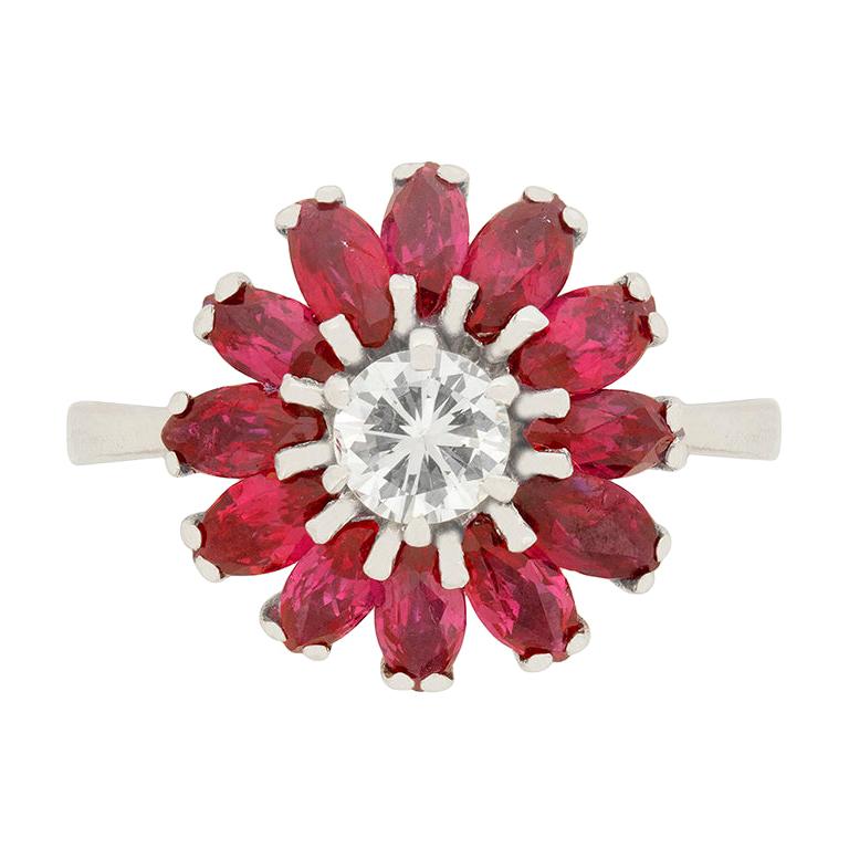 Vintage 0.40 Carat Diamond and Ruby Cocktail Ring, circa 1950s