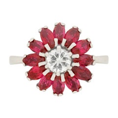 Retro 0.40 Carat Diamond and Ruby Cocktail Ring, circa 1950s