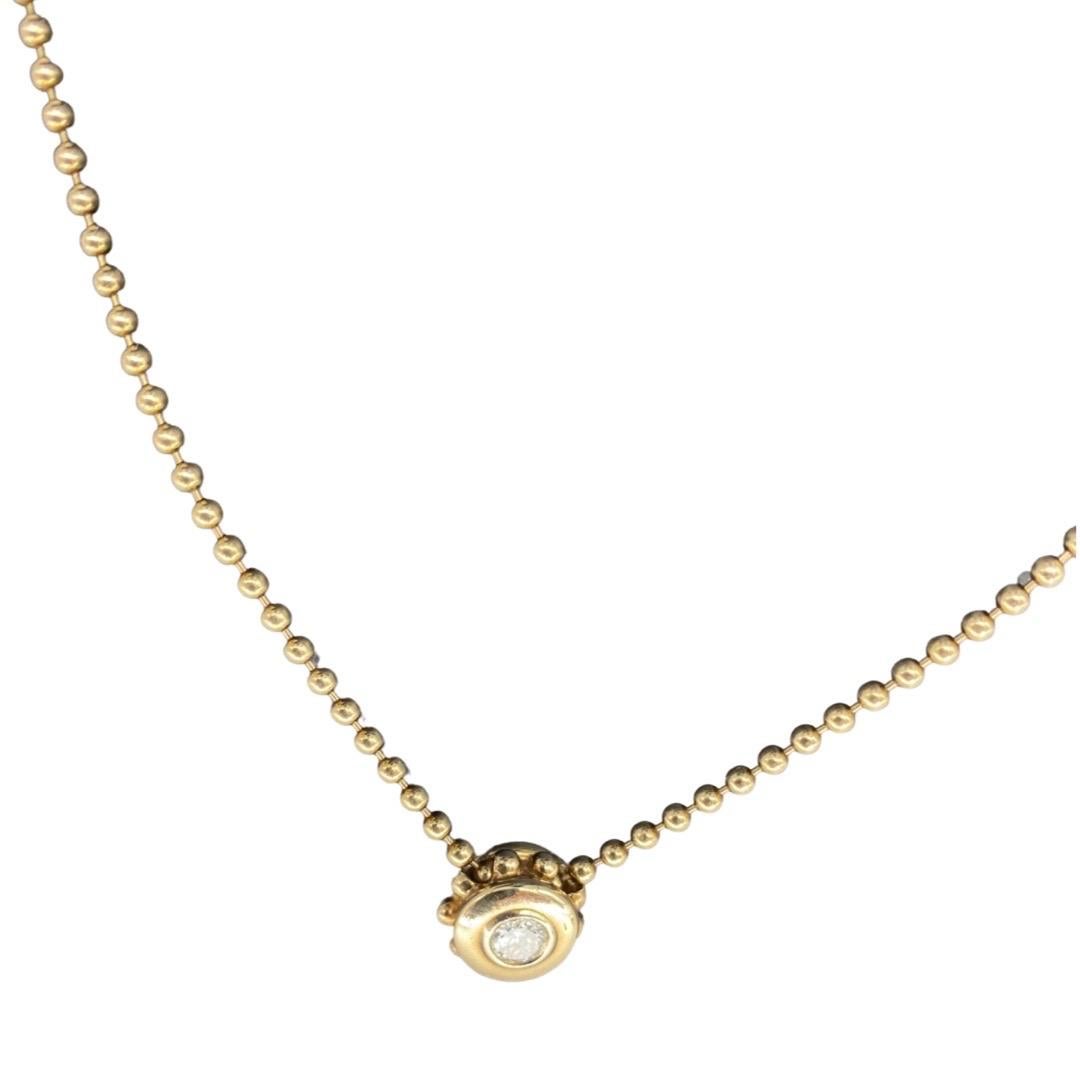 Vintage 0.40 carat Diamond Bezel Set Ball Pendant Necklace 14 karat Gold In Excellent Condition For Sale In Miami, FL