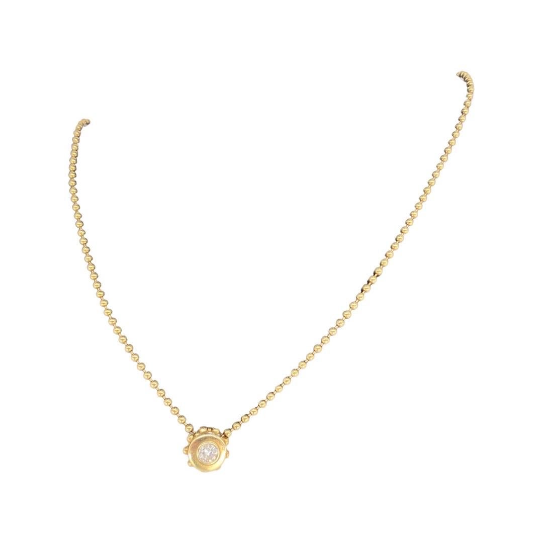 Women's or Men's Vintage 0.40 carat Diamond Bezel Set Ball Pendant Necklace 14 karat Gold For Sale