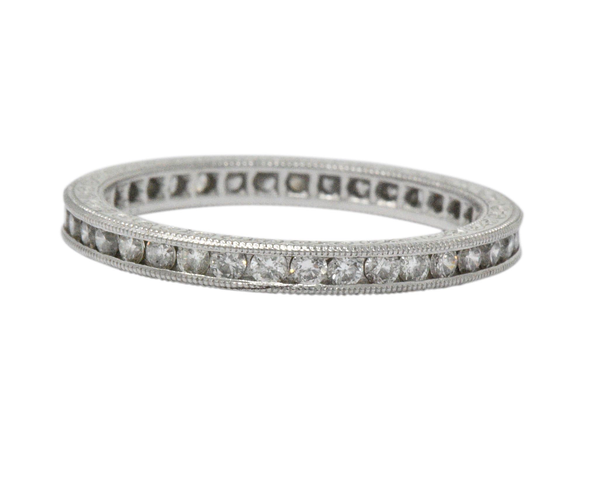 Retro Vintage 0.40 Carat Diamond Platinum Eternity Band Stackable Ring