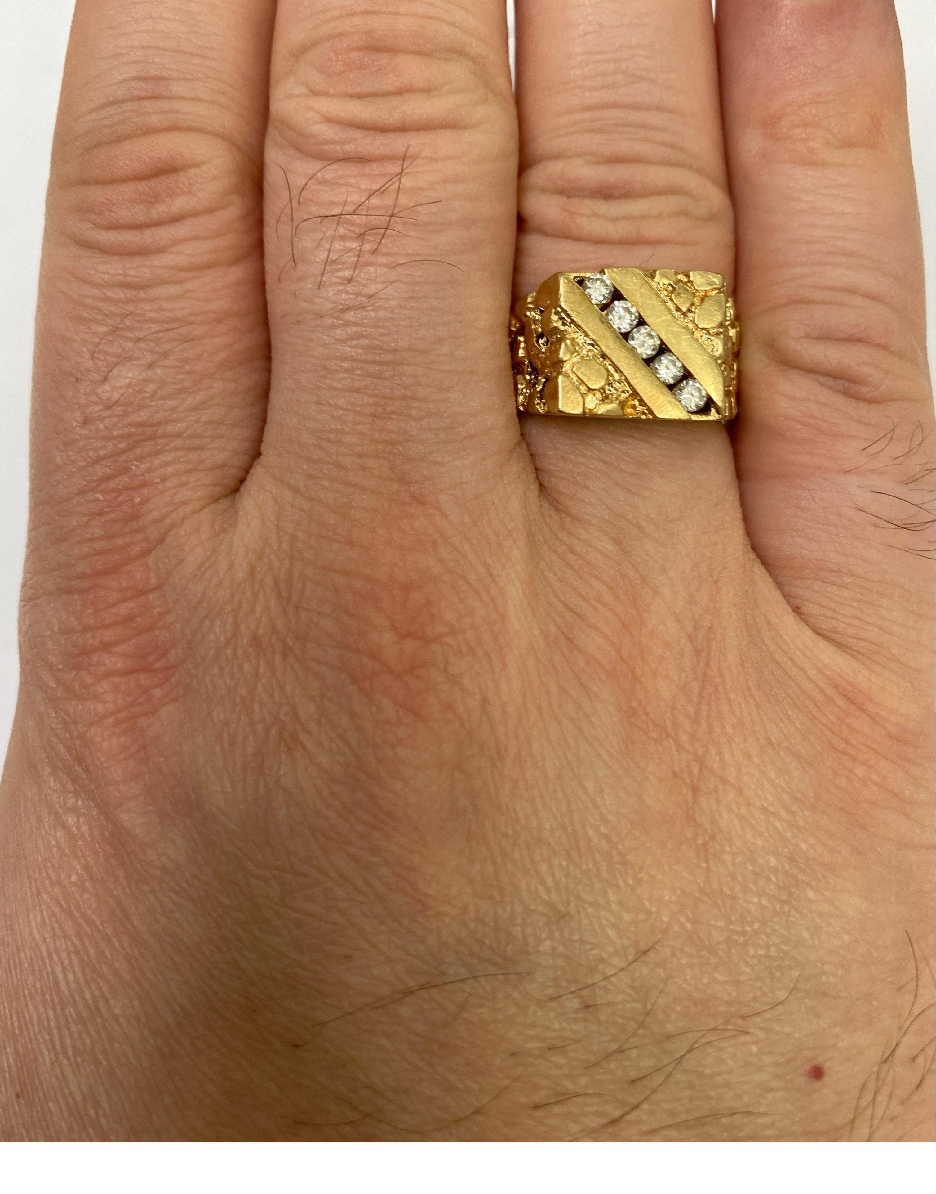 Taille ronde Bague vintage à motif de pépite de diamants 0,40 carat en or 14 carats en vente
