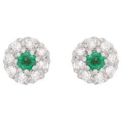Vintage 0.40 Carat Emerald and Diamond Cluster Earrings, circa 1960s