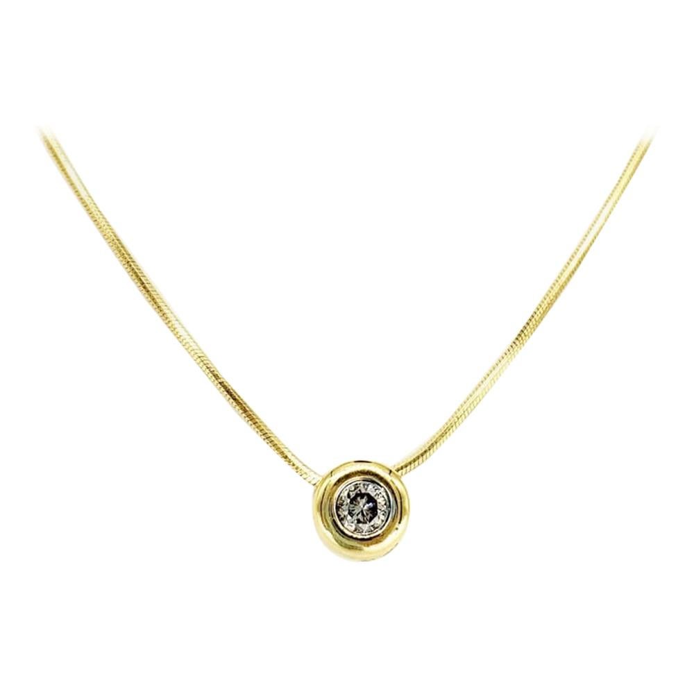 Vintage 0.40 Carat Round Bezel Set Diamond Necklace 18 Karat For Sale