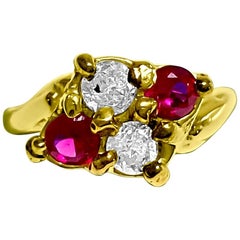 Vintage 0.40 Carat Ruby Diamond Cocktail Ring in 14 Karat Yellow Gold