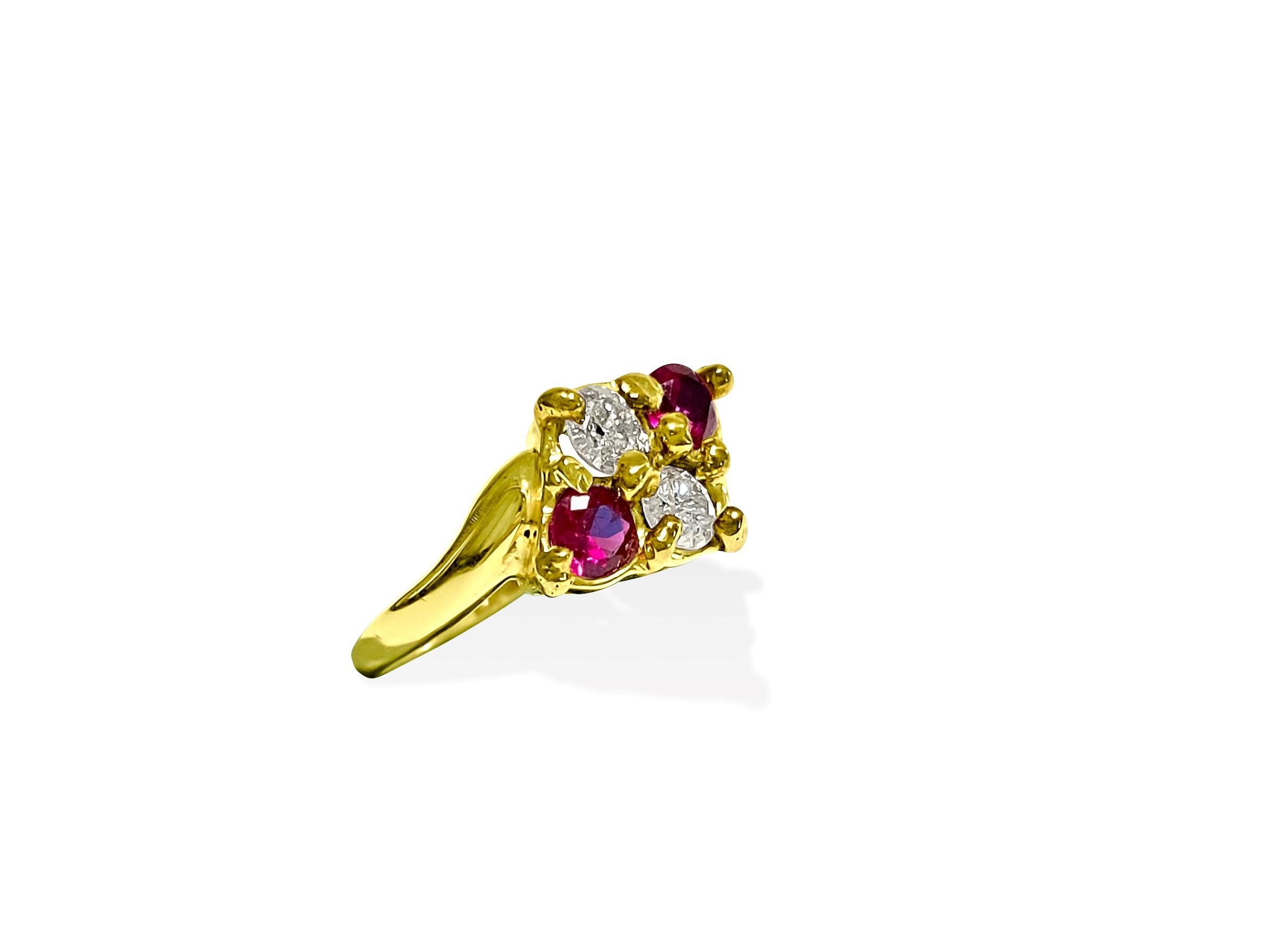 Contemporary Vintage 0.40 Carat Ruby Diamond Cocktail Ring in 14 Karat Yellow Gold For Sale