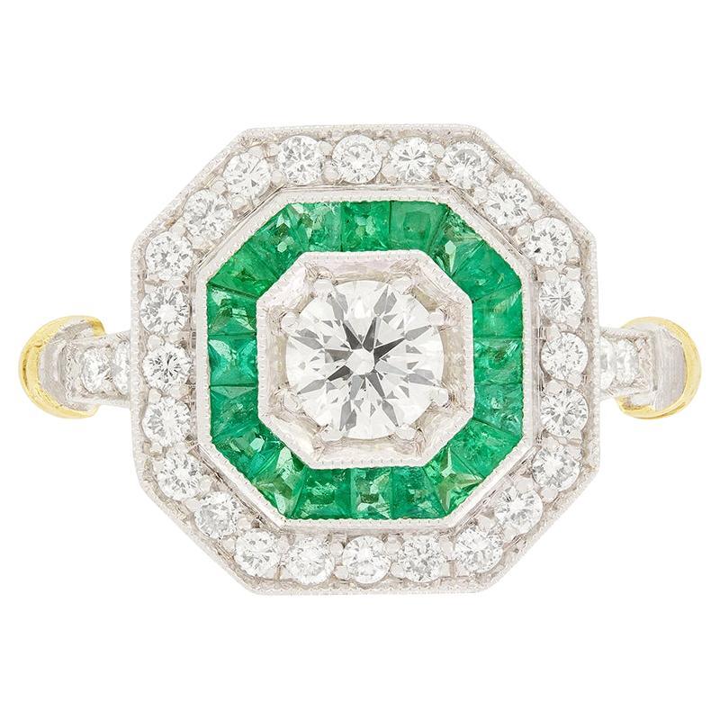 Vintage 0.40ct Diamond and Emerald Cluster, c.1980s
