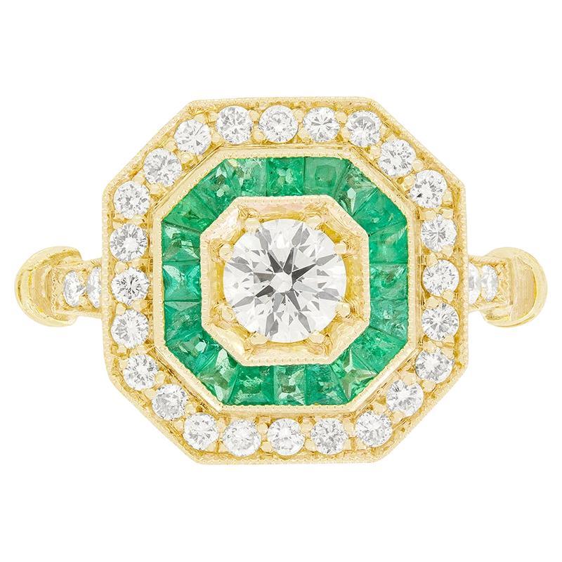 Vintage 0,40ct Diamant und Smaragd Cluster, ca. 1980er Jahre