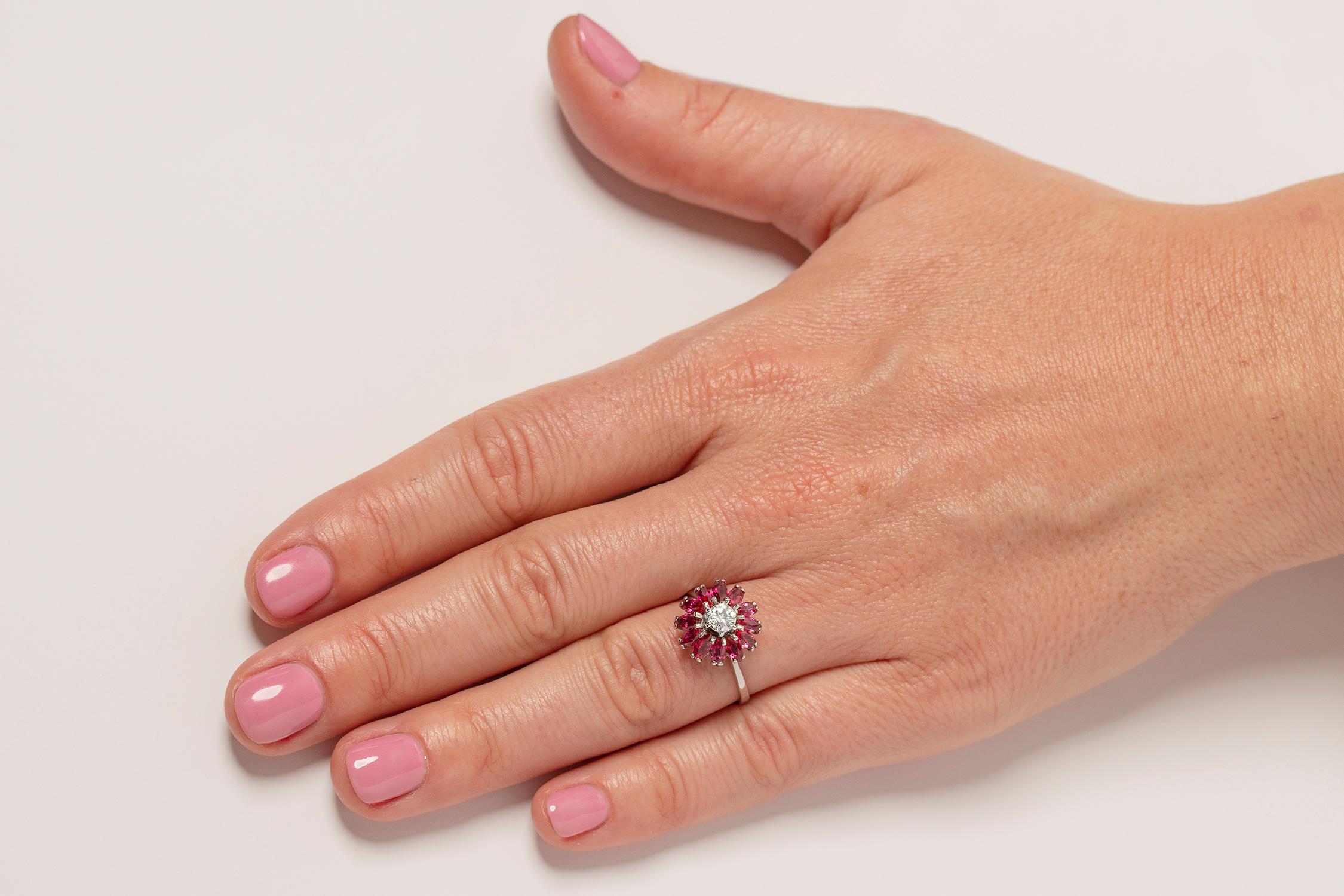 Vintage 0.40 Carat Diamond and Ruby Cocktail Ring, circa 1950s For Sale 1