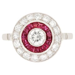 Vintage Target-Ring mit 0,40 Karat Diamant und Rubin, ca. 1950er Jahre