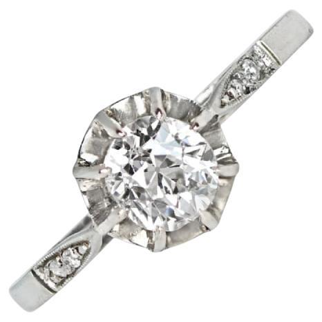 Vintage 0.40ct Old Mine Cut Diamond Engagement Ring, H Color, 14k White Gold For Sale