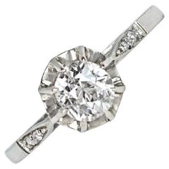 Vintage 0.40ct Old Mine Cut Diamond Engagement Ring, H Color, 14k White Gold